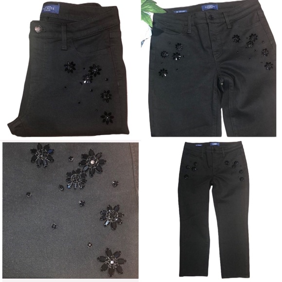 TALBOTS CRYSTAL EMBELLISHED SLIM ANKLE JEANS - NEVER FADE BLACK LIMITED EDITION - Picture 10 of 15